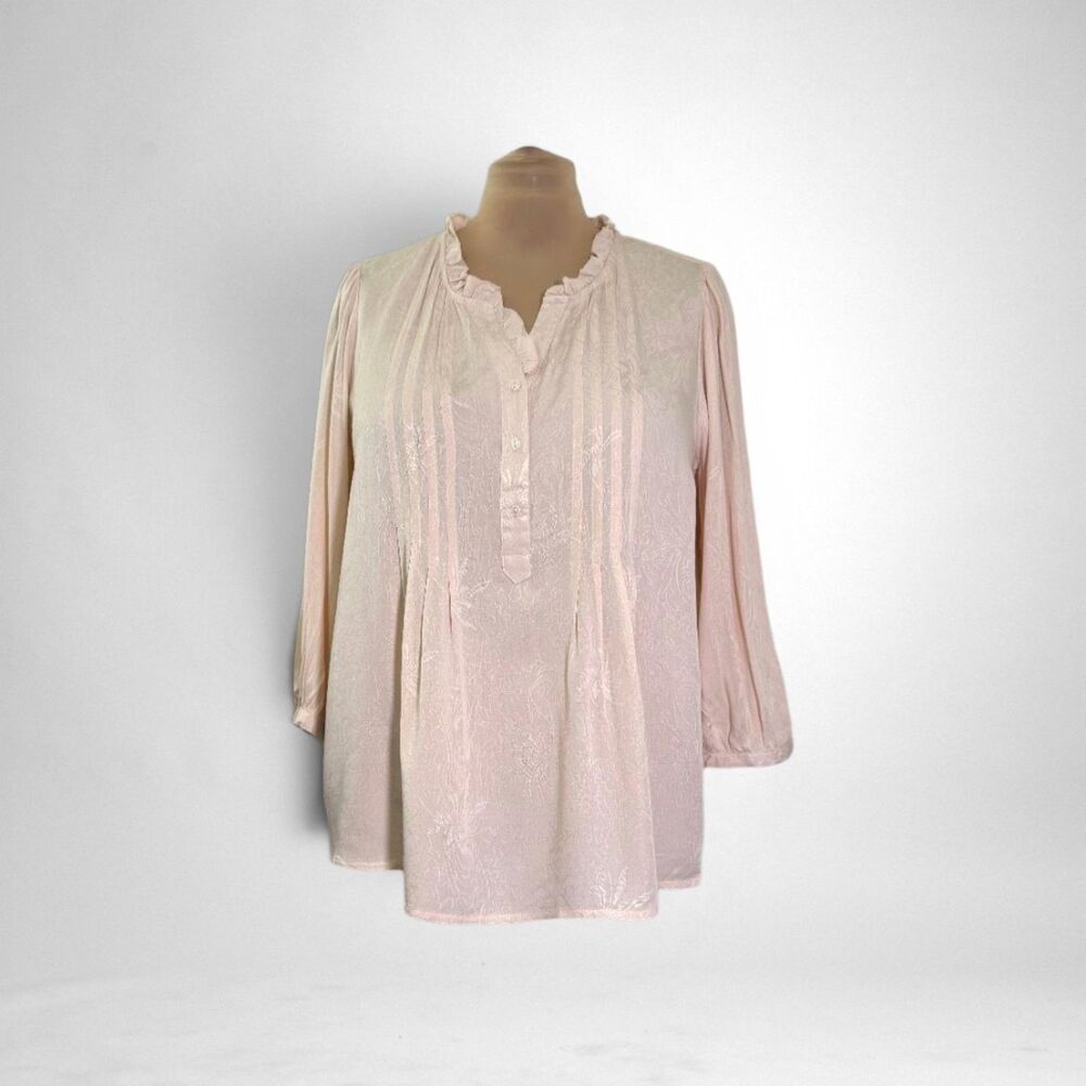 SKIES ARE BLUE Blush Pink (Cream) Ruffle Collar Pintuck Blouse, NWT! Size 1X